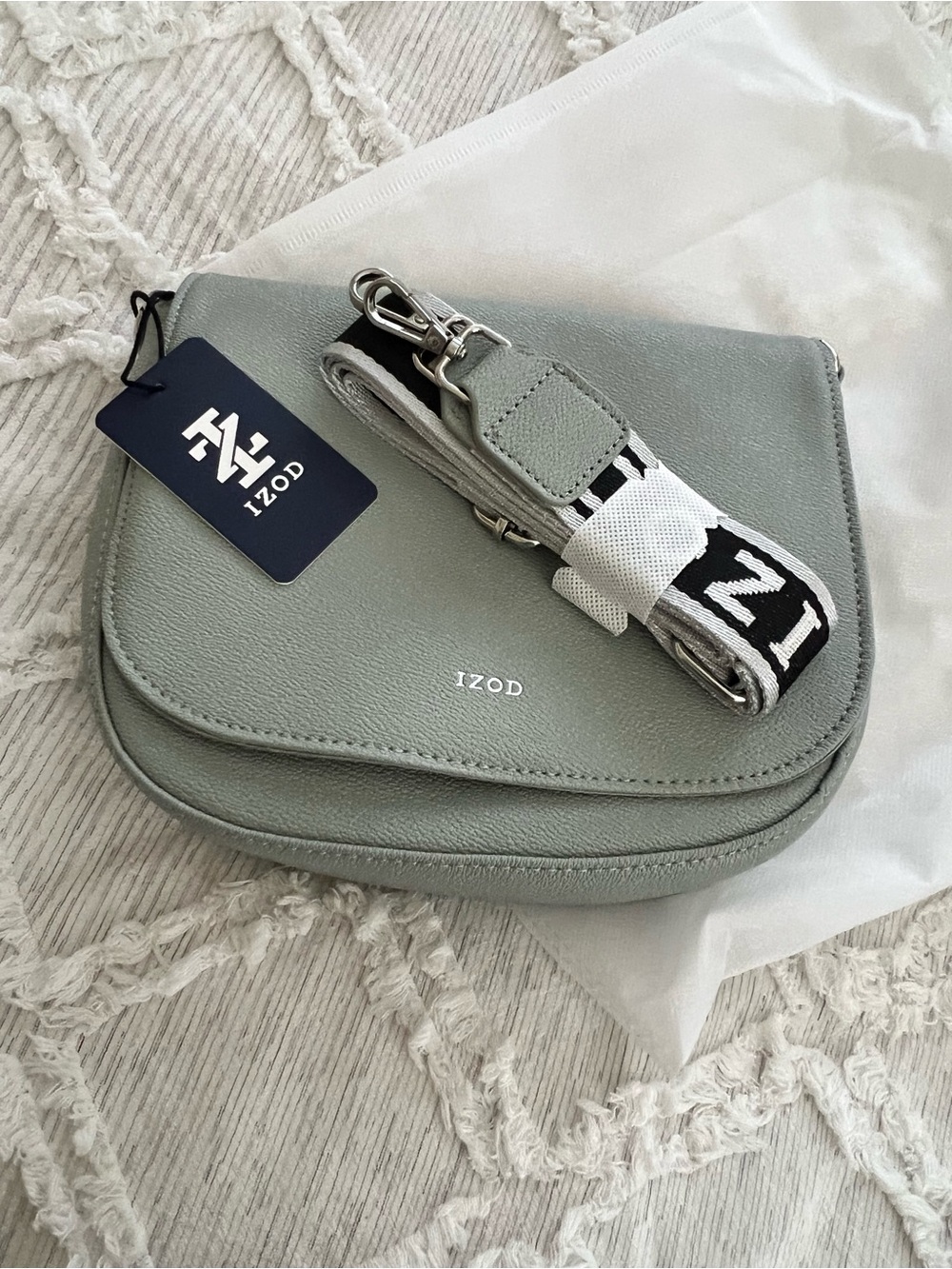 Izod Sage Green Crossbody with Branded Black & White Strap